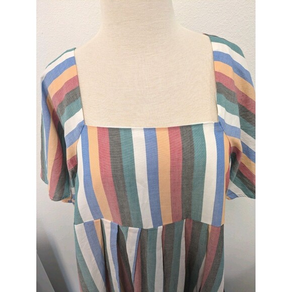 Madewell Festival Multicolored Stripe Cotton Bell Sleeve Dress sz L Boho Beach - Picture 7 of 12